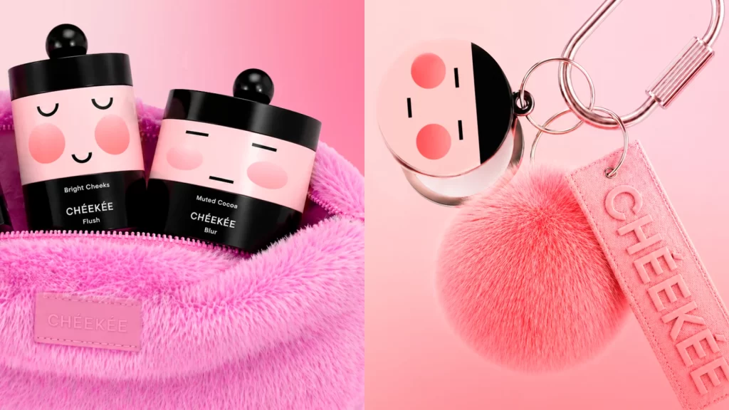 Cheekee Cosmetic Products & Keychain Bright Cheeks (Flush), Muted Cocoa (Blur)