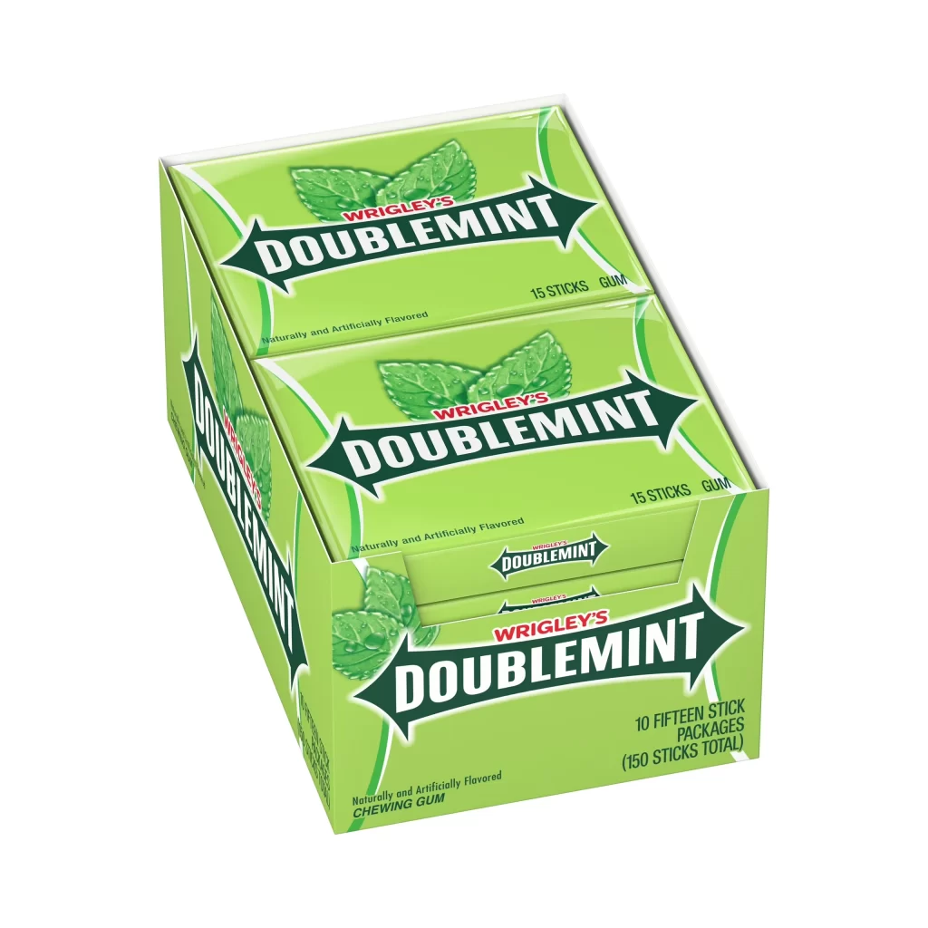 Wrigley’s Doublemint Sugar Free Gum 10 Count Box Packaging