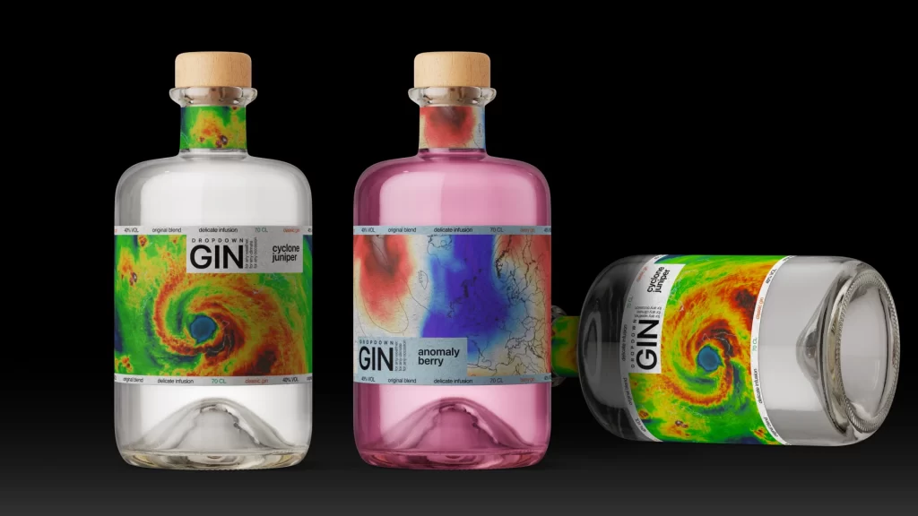 Dropdown Gin Gin Bottle Cyclone Juniper (clear), Anomaly Berry (pink)
