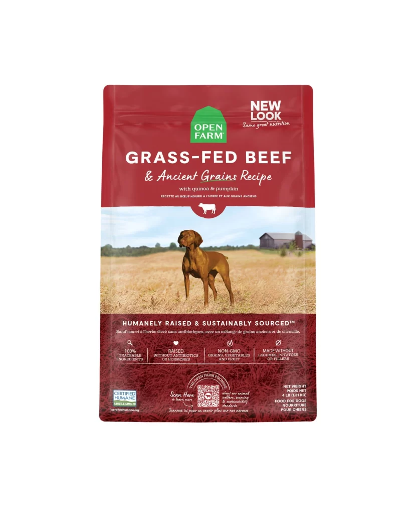 Open Farm Grass-Fed Beef & Ancient Grains Recipe Dog Food Packaging