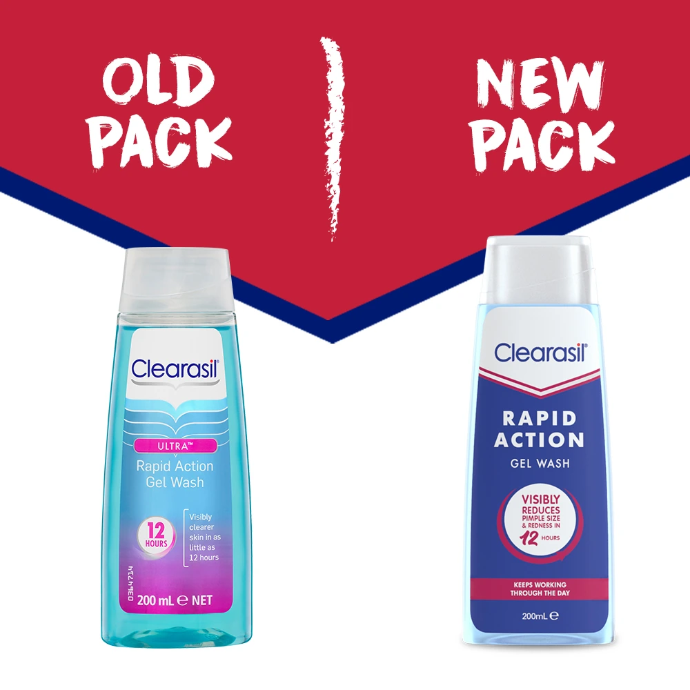 Clearasil Rapid Action Gel Wash Packaging redesign (old vs. new)