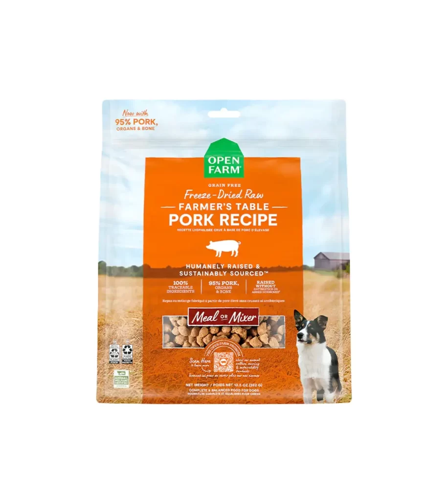Open Farm Freeze-Dried Raw Farmer’s Table Pork Recipe Freeze-Dried Dog Food Packaging