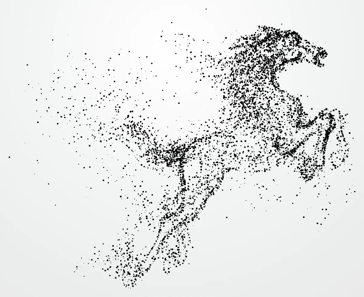 Horse motion stipple dot art showing galloping movement