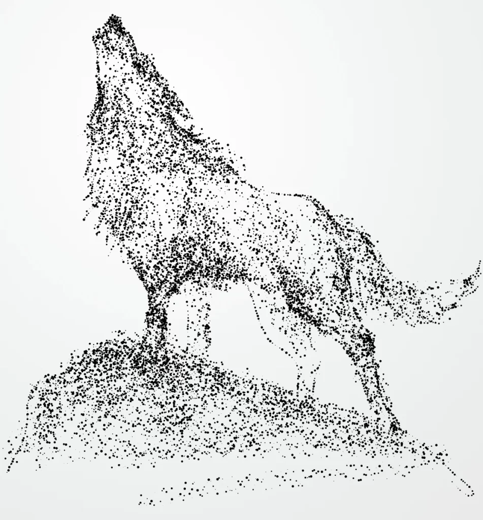 Howling Wolf Stipple Dot Art Portrait