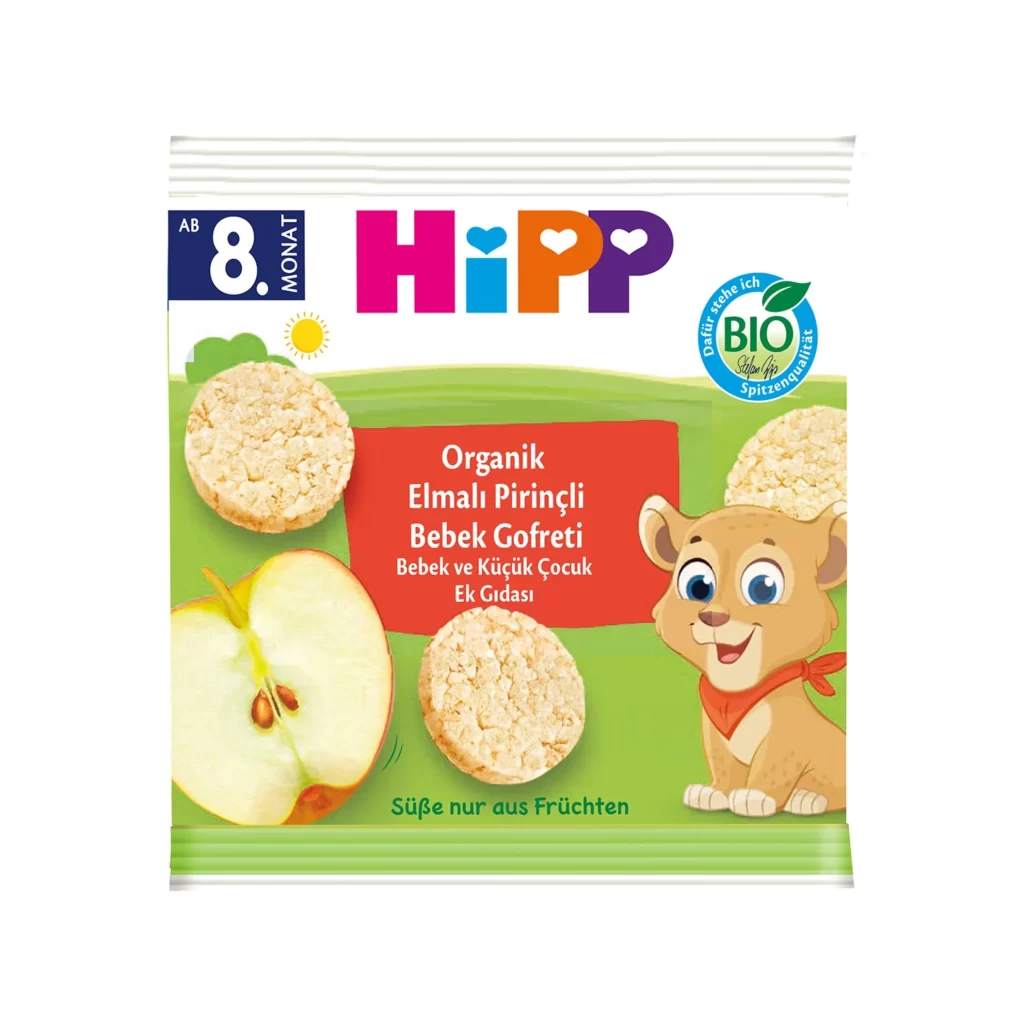 HiPP Organik Elmal Pirinli Bebek Gofreti Baby Snacks Packaging