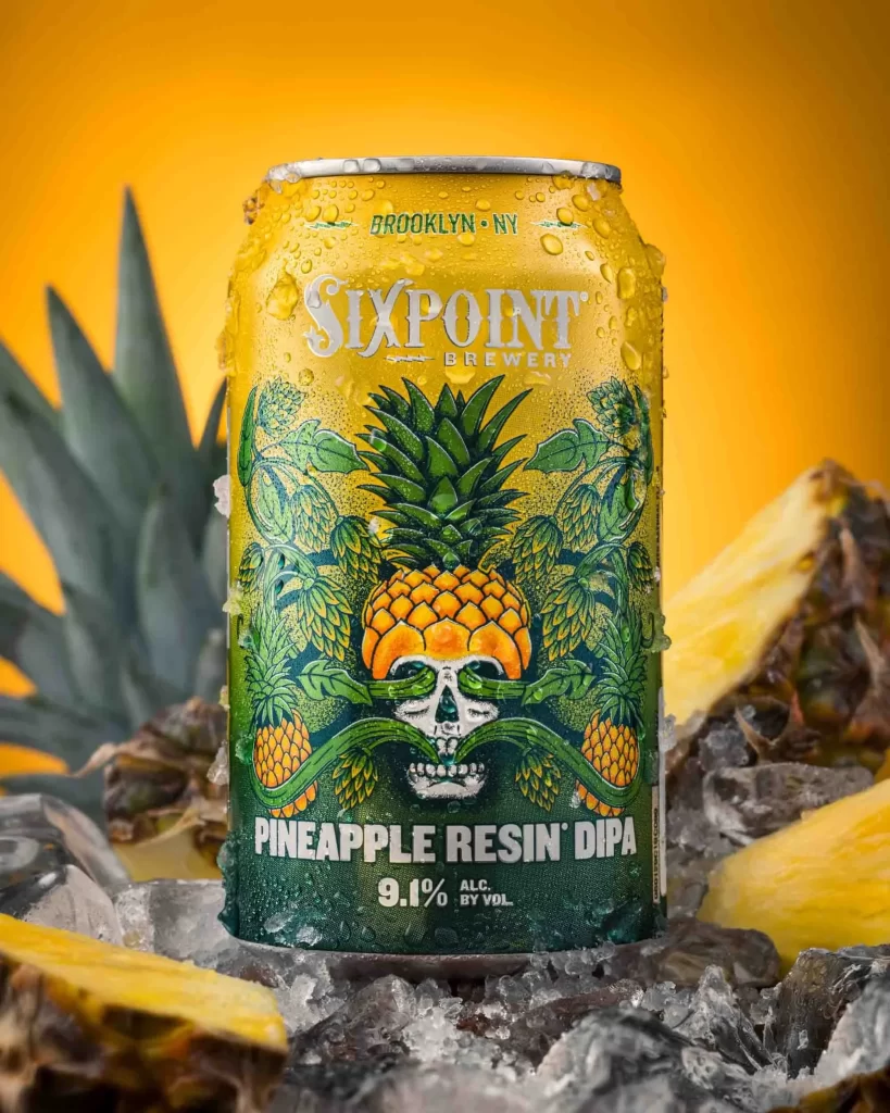 Sixpoint Brewery Pineapple Resin DIPA Yellow and green Beer Packaging