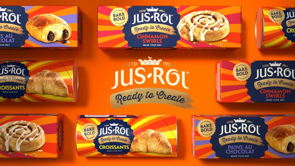 Jus-Rol Baked Goods Packaging Flavors include Cinnamon Swirls, Croissants, and Pains au Chocolat