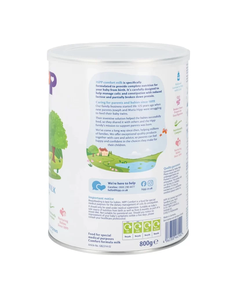 HiPP Comfort Formula Milk White Baby Formula Packaging