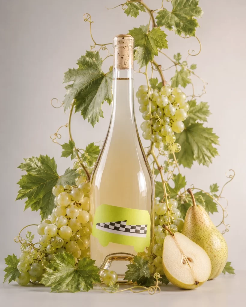 Kappabeta Winery Wine Bottle Fruity (implied by grapes and pear)