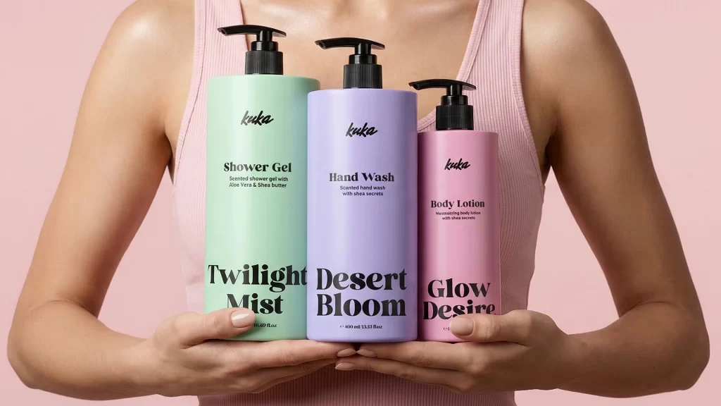 Kuka Shower Gel, Hand Wash, Body Lotion Twilight Mist (Shower Gel), Desert Bloom (Hand Wash), Glow Desire (Body Lotion)