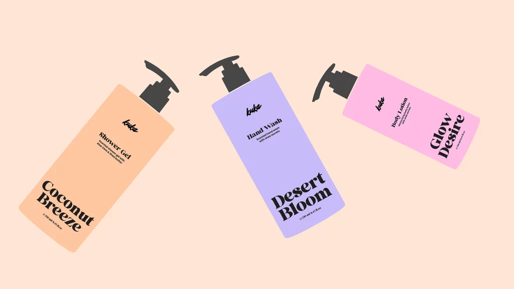 Kuka Shower Gel, Hand Wash, Body Lotion Coconut Breeze, Desert Bloom, Glow Desire