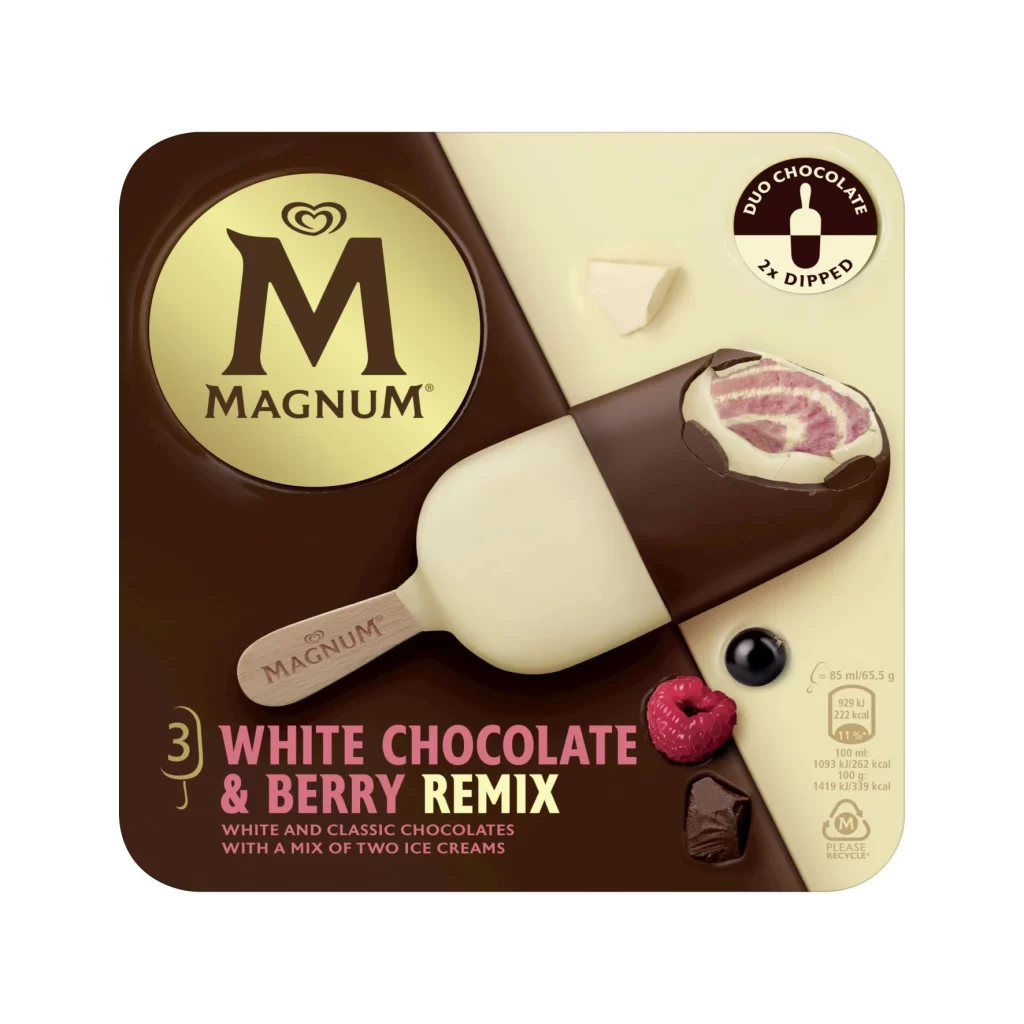 Magnum White Chocolate & Berry Remix Ice Cream Packaging