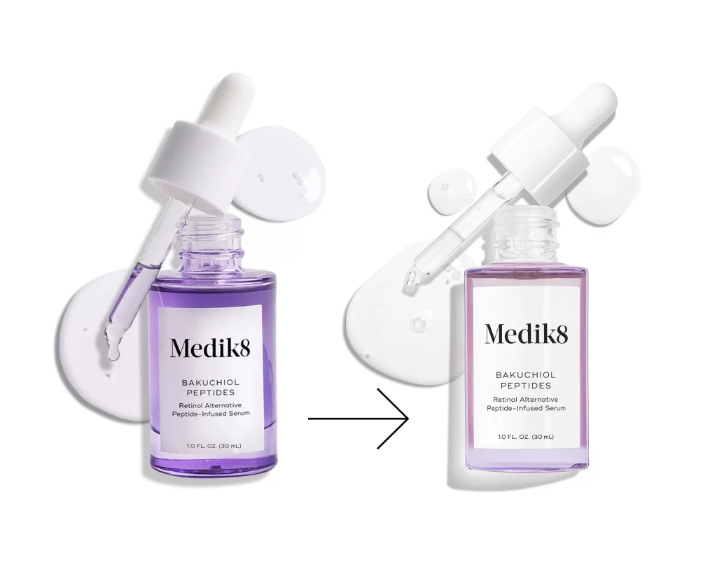 Medik8 Bakuchiol Peptides Serum Purple Bottle Angle View
