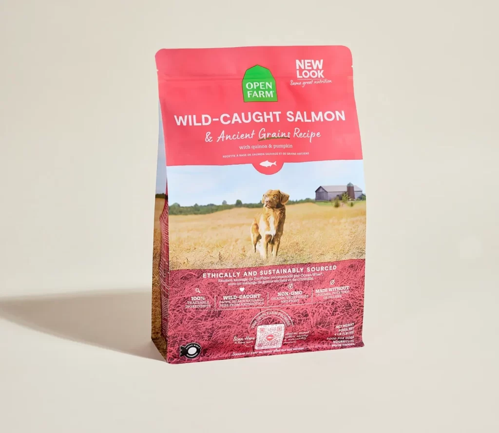 Open Farm Wild-Caught Salmon & Ancient Grains Recipe Dog Food Packaging
