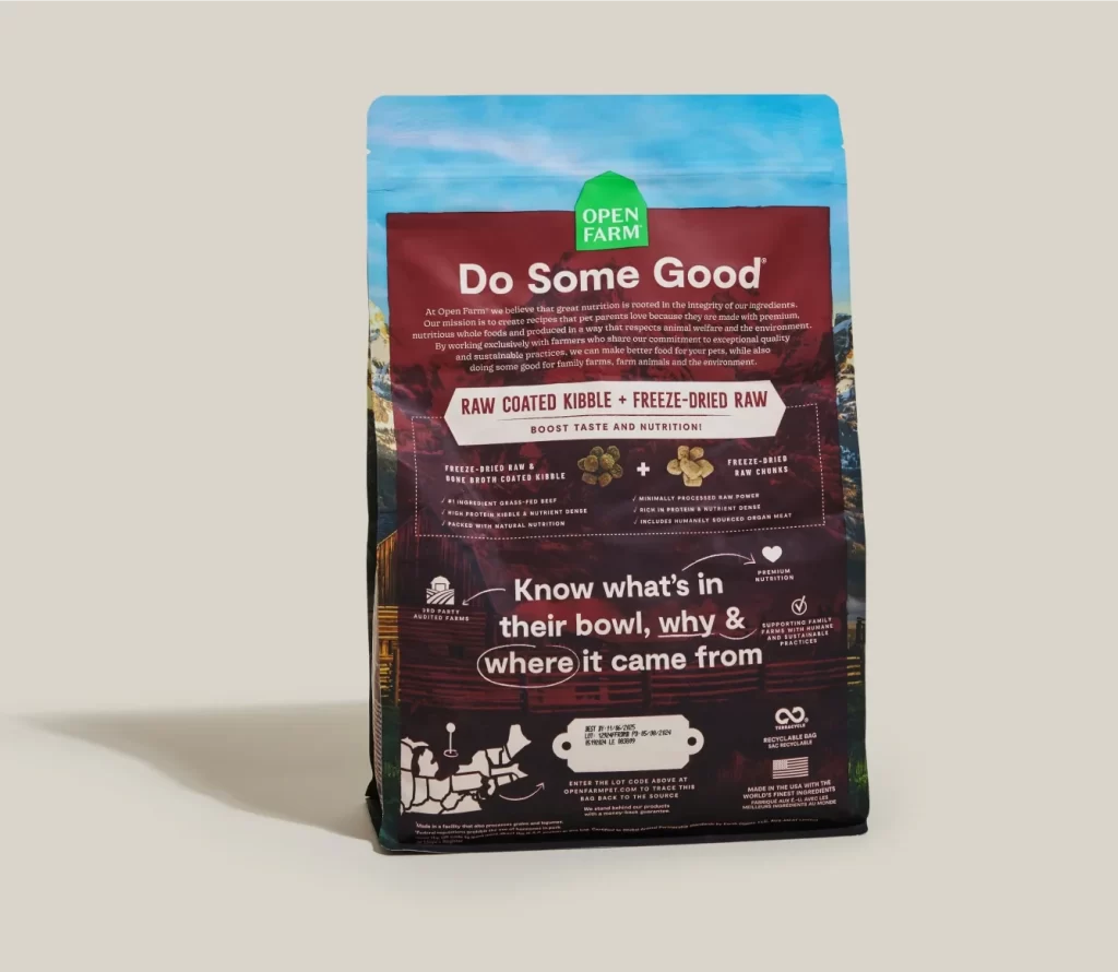 Open Farm Raw Coated Kibble + Freeze-Dried Raw Dog Food Packaging