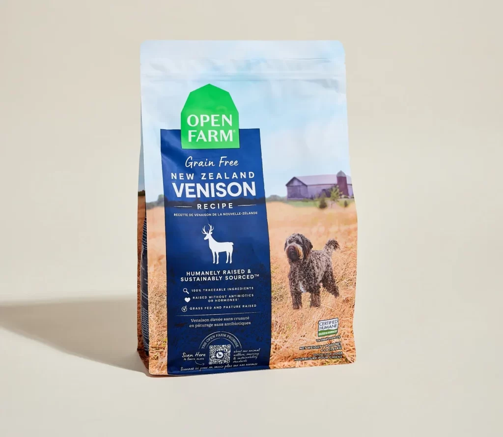 Open Farm Grain Free New Zealand Venison Recipe Dog Food Packaging