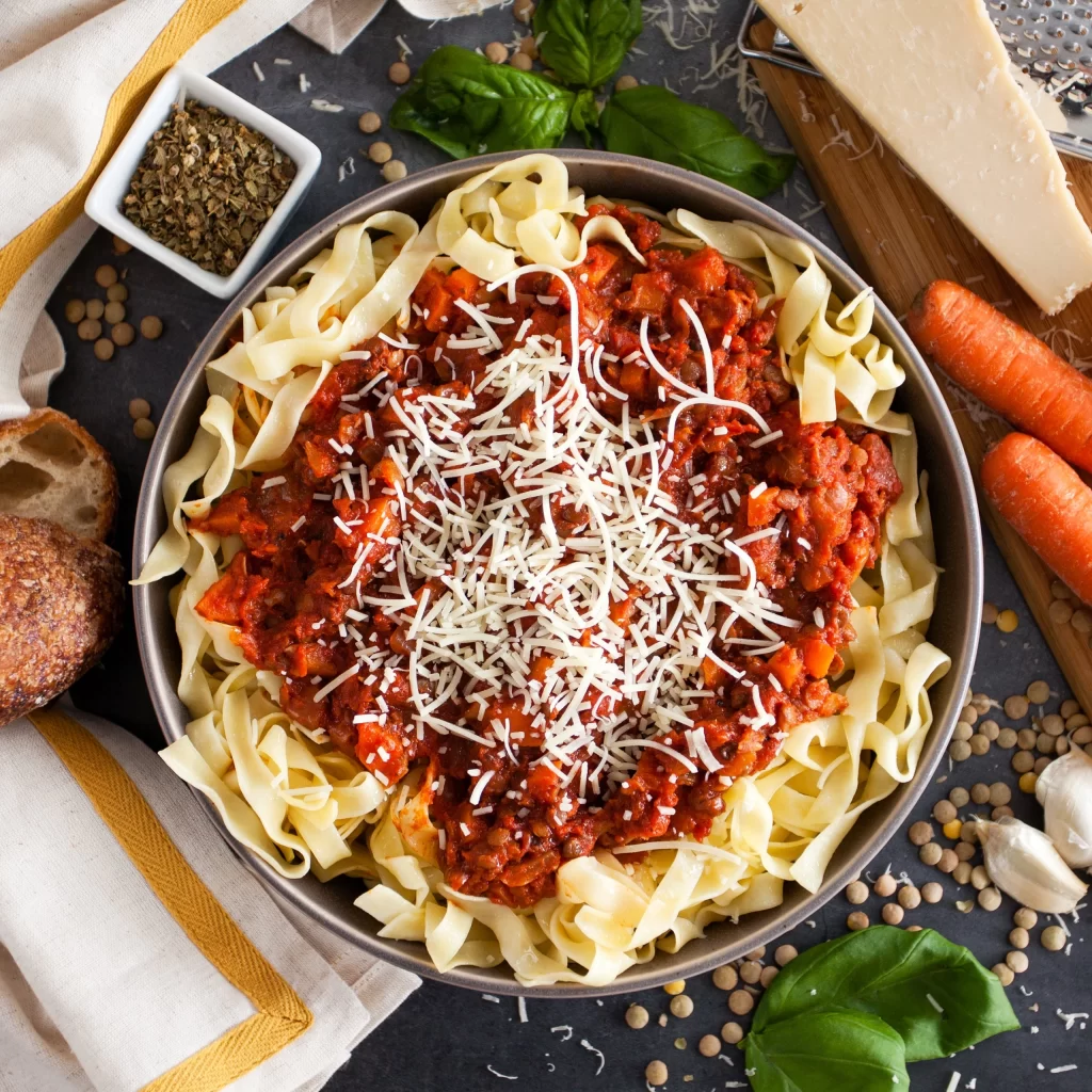 Tagliatelle Tomato Basil Cheese Photography