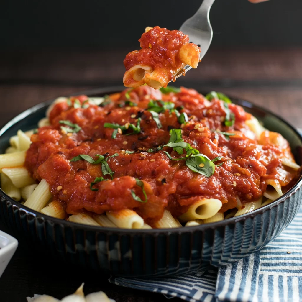 Penne Tomato Basil Pasta Photography