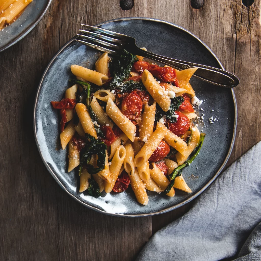 Penne Tomato Spinach Pasta Photography