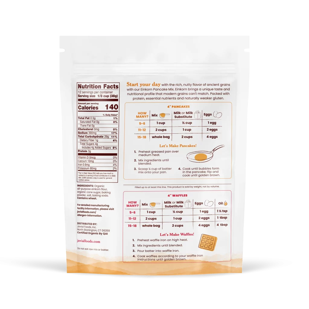 Jovial Organic Einkorn Pancake And Waffle Mix Organic Einkorn Pancake Mix Packaging