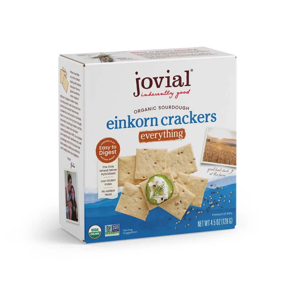 Jovial Organic Einkorn Sourdough Everything Crackers Packaging