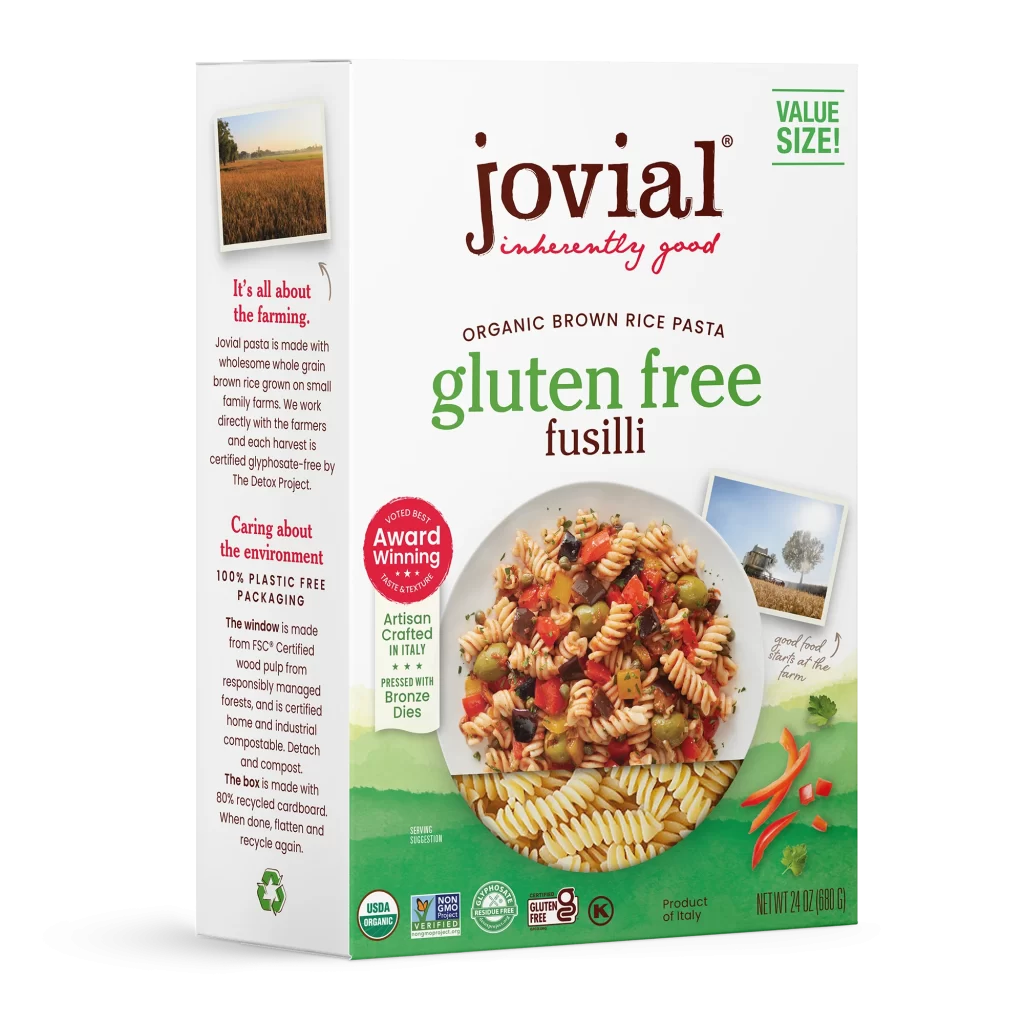 Jovial Organic Gluten Free Brown Rice Fusilli Family Packaging 01