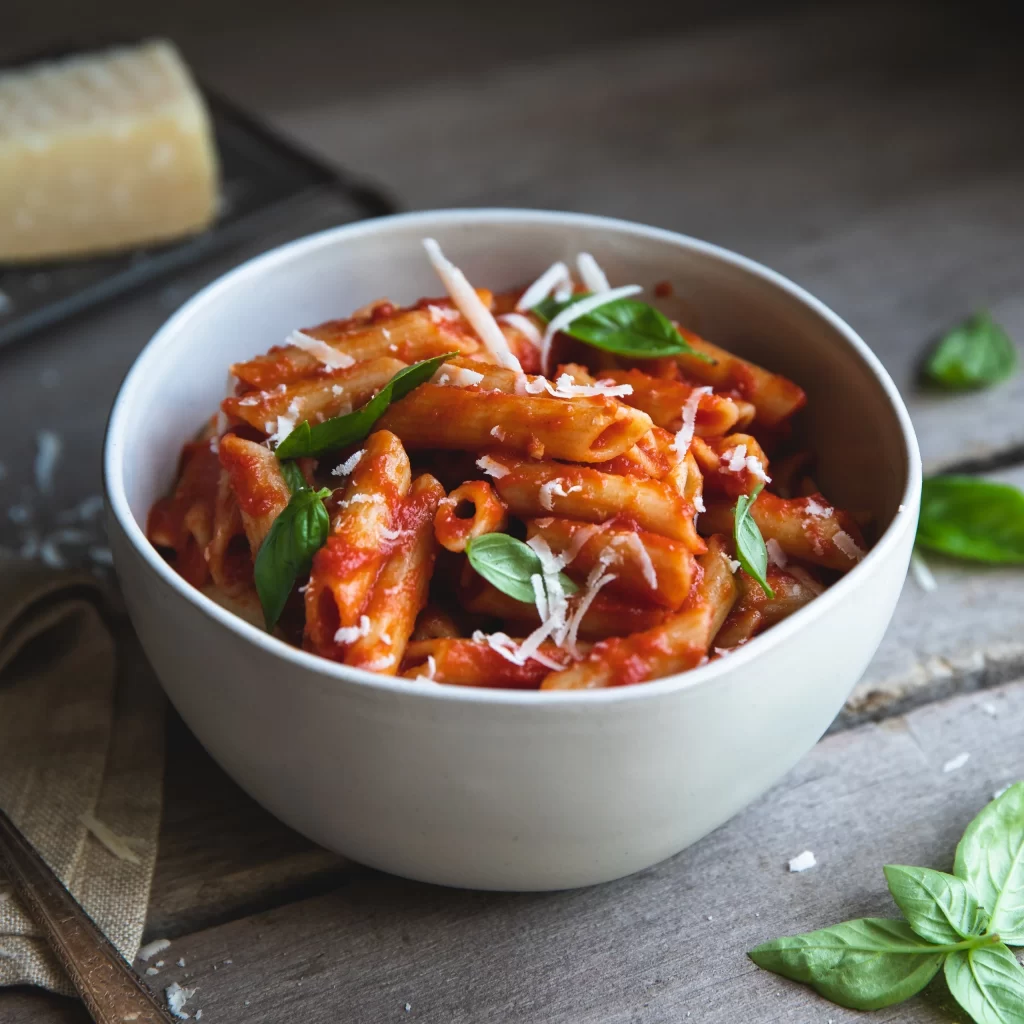 Penne Tomato Basil Pasta Photography