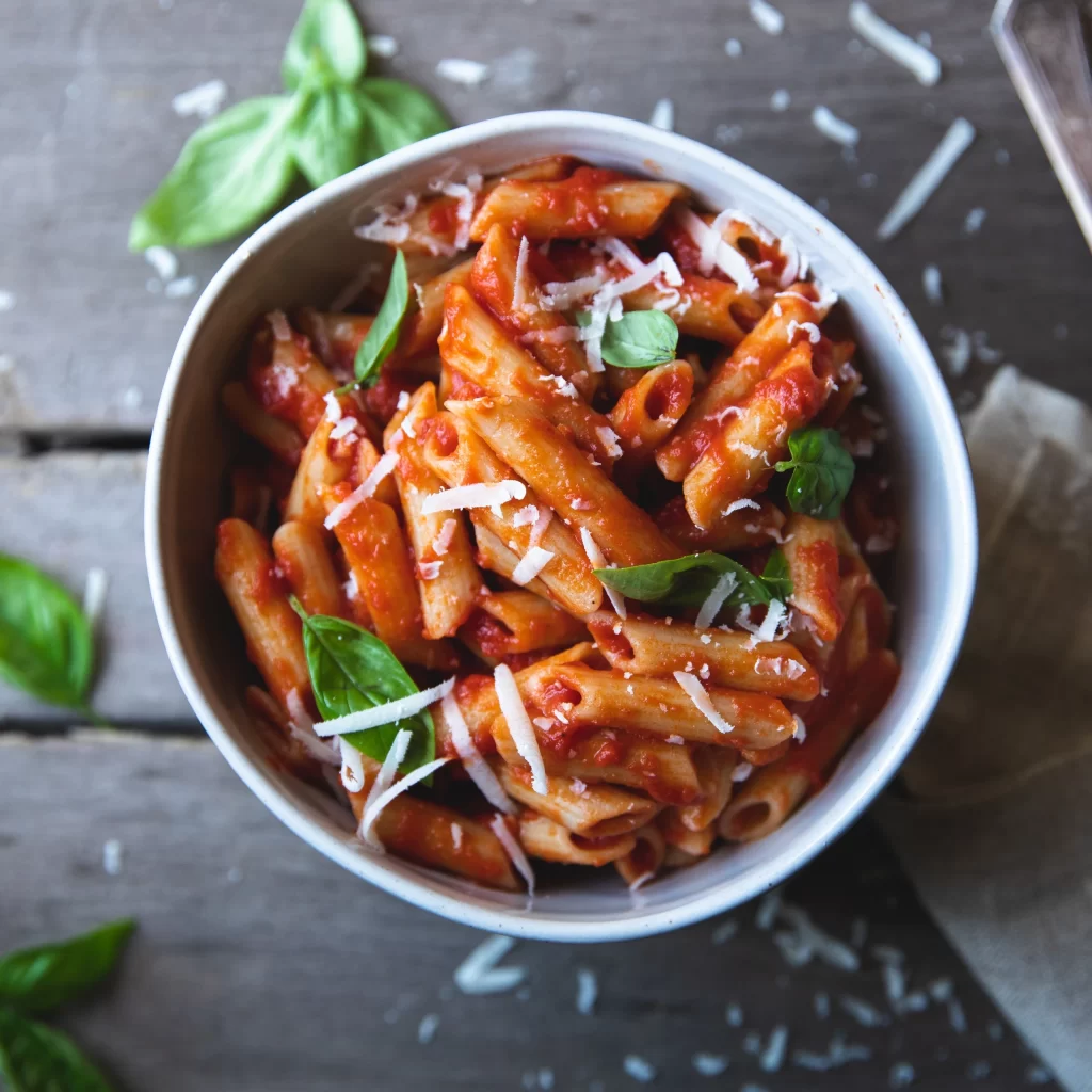 Penne Tomato Basil Pasta Photography