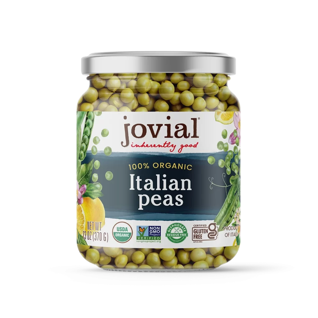 Jovial Organic Peas Organic Italian peas jar Packaging