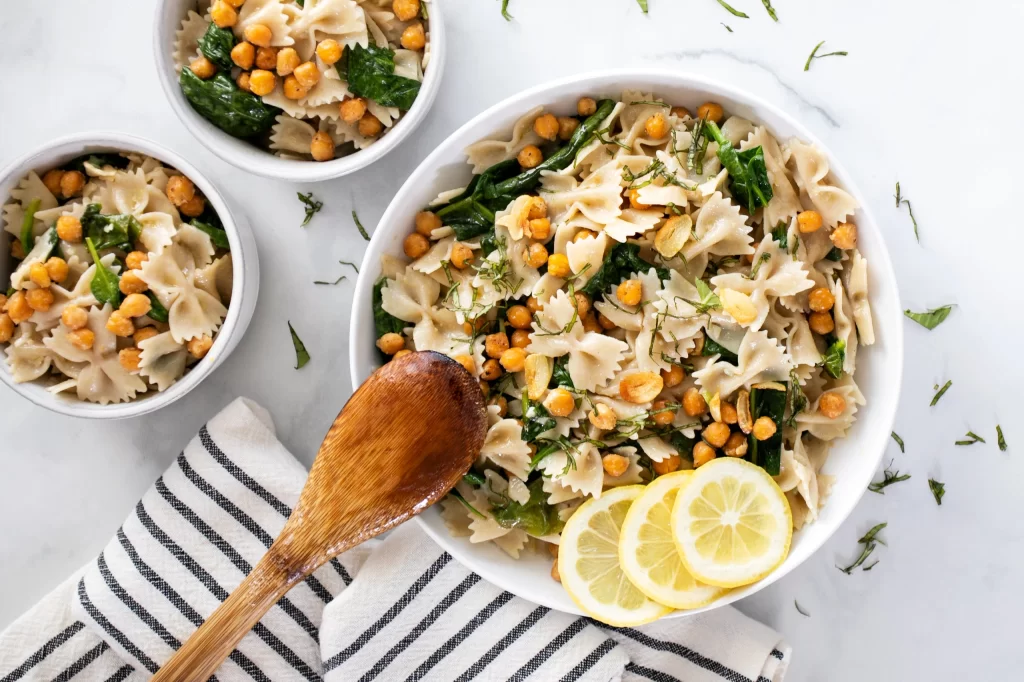 Bowtie Pasta Chickpea Spinach Photography