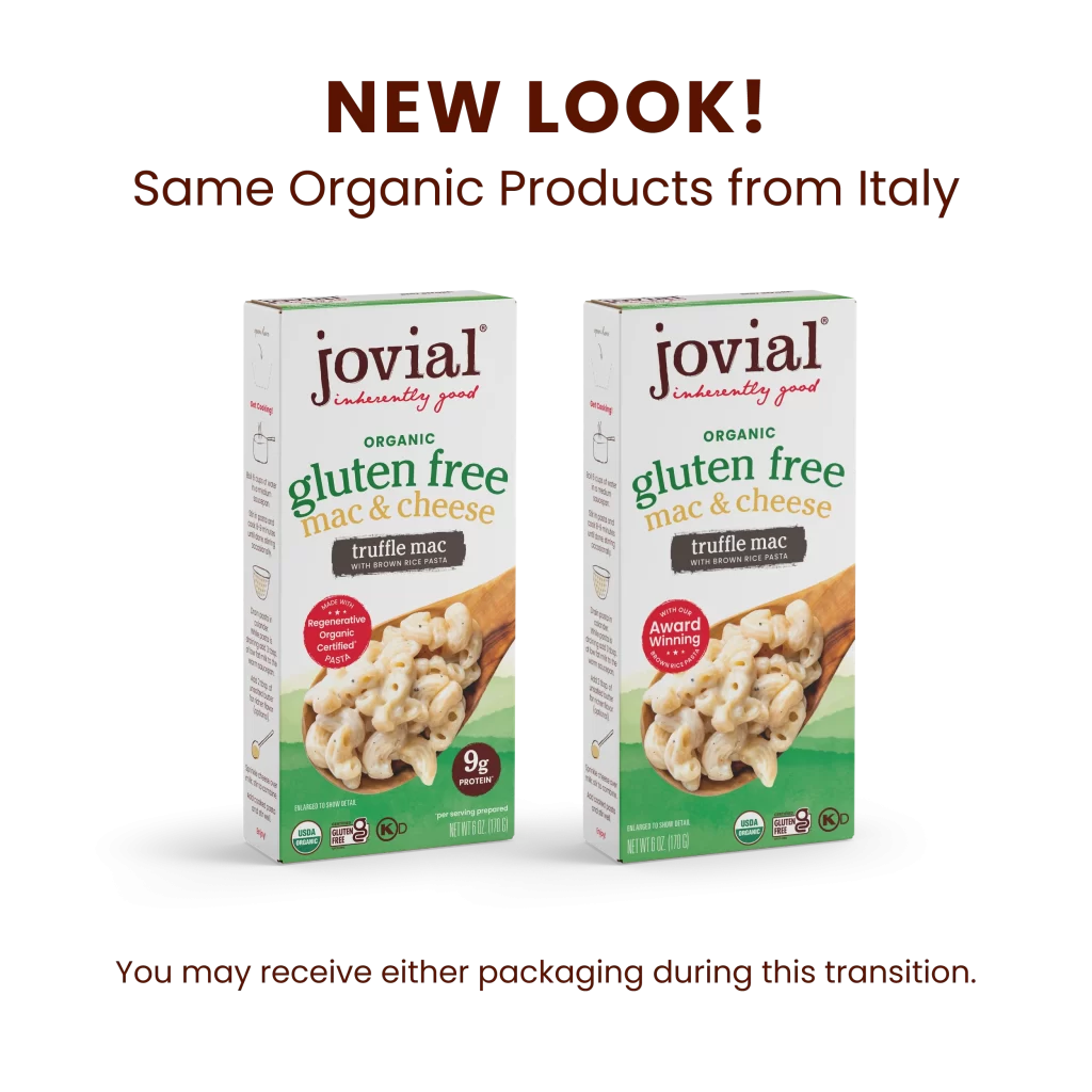 Jovial Organic Truffle Mac Cheese Organic gluten free truffle mac Packaging