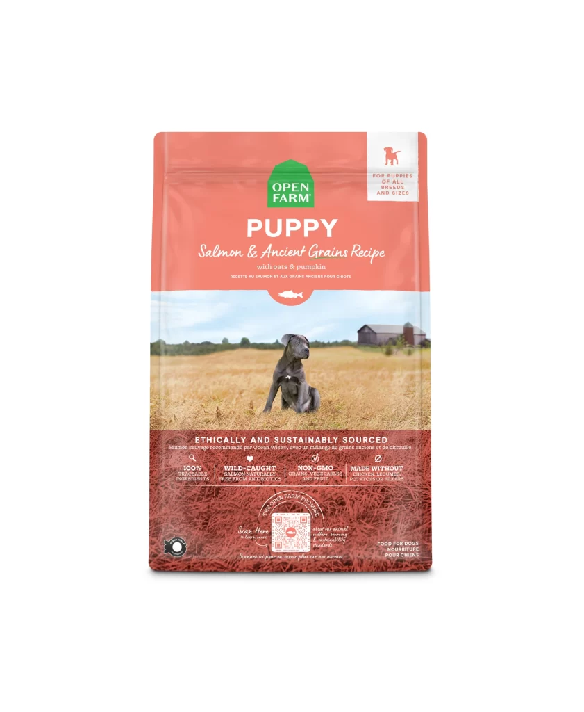 Open Farm Puppy Salmon & Ancient Grains Recipe Dog Food Packaging