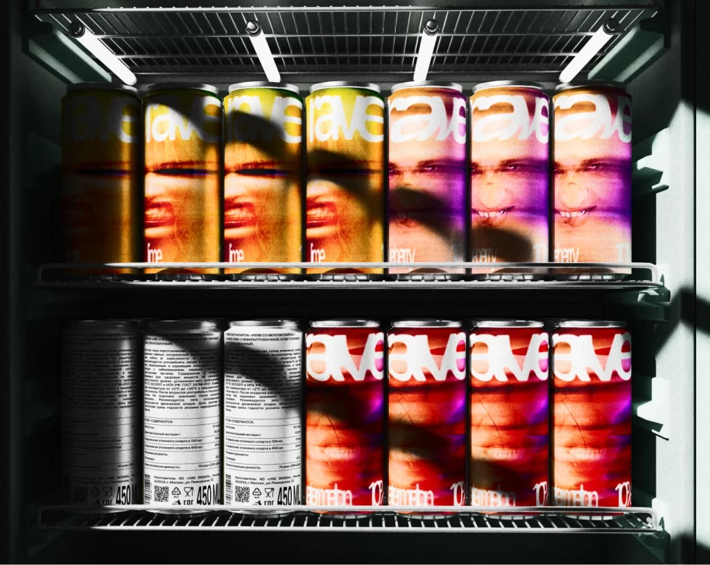 Rave Techno Cocktails Energy Drink Color variant (yellow/orange, purple/pink, red/purple) and nutritional info variant