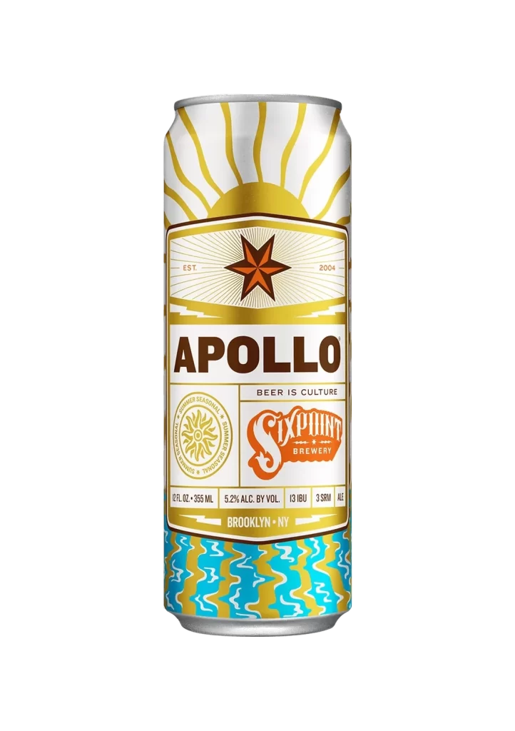 Sixpoint Brewery Apollo White with gold and blue accents Beer Packaging