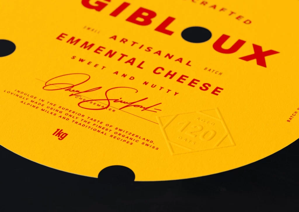 Gibloux Emmental Cheese Packaging Red