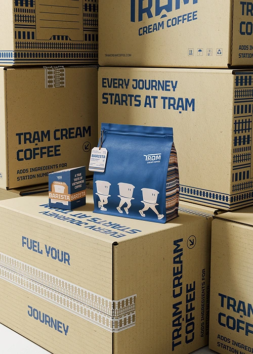 Tram Cream Coffee Coffee Packaging Cream Angle View