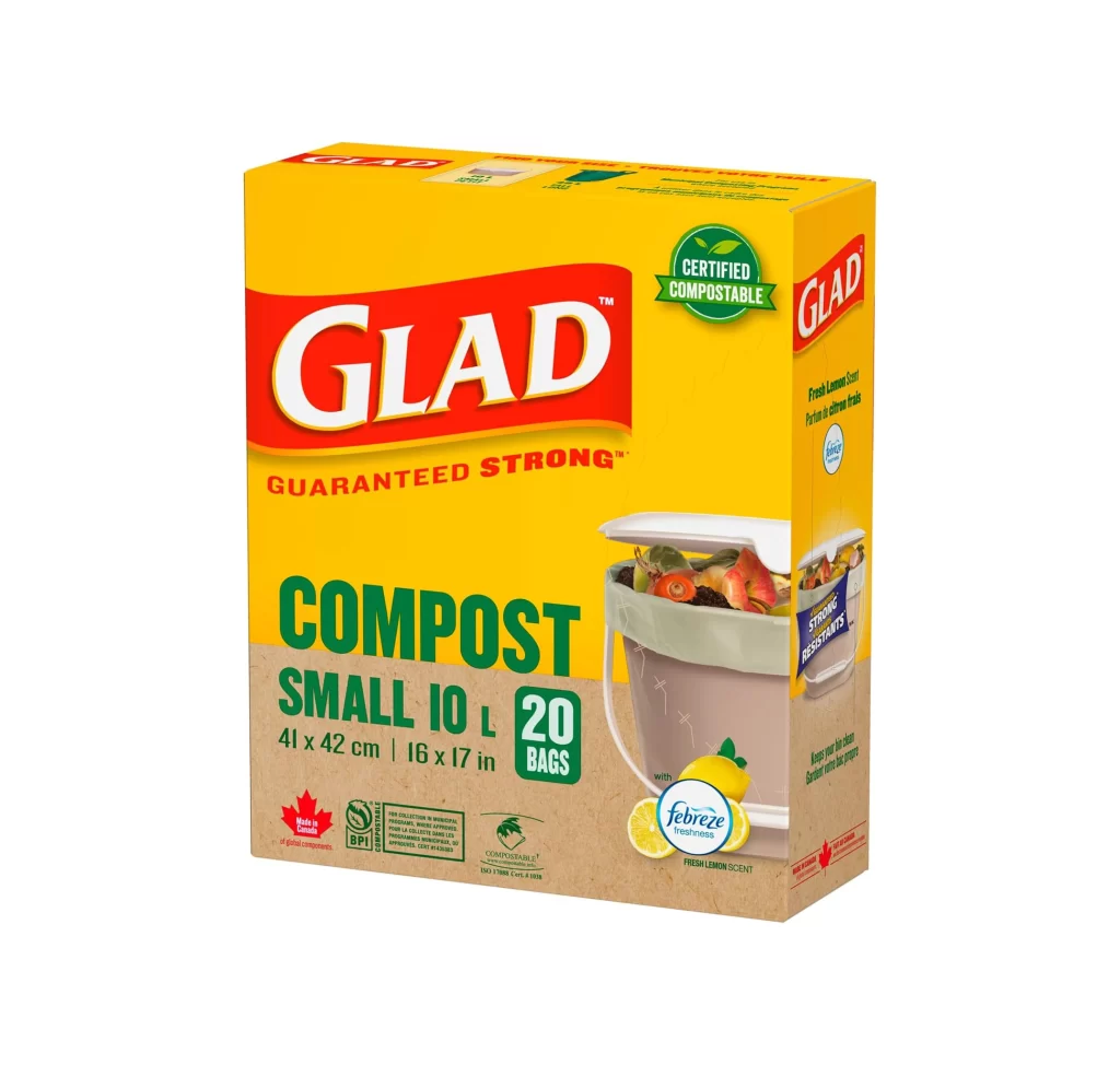 Glad Guaranteed Strong Fresh Lemon Scent Compost Bags Packaging