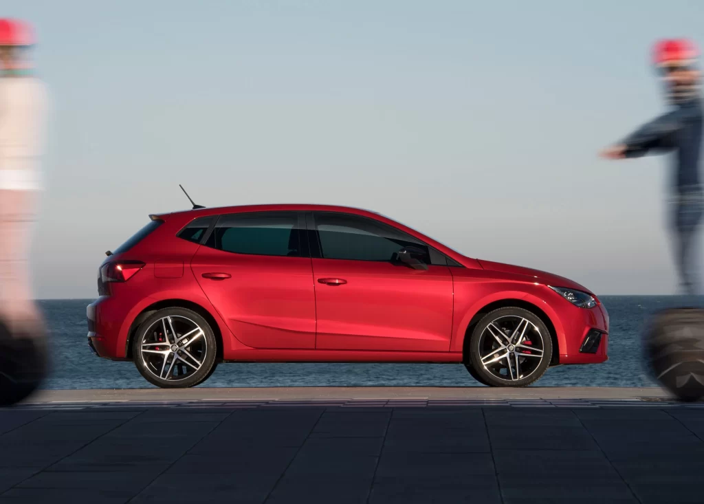 SEAT Ibiza Red Side Profile Coastal Promenade Car Photography