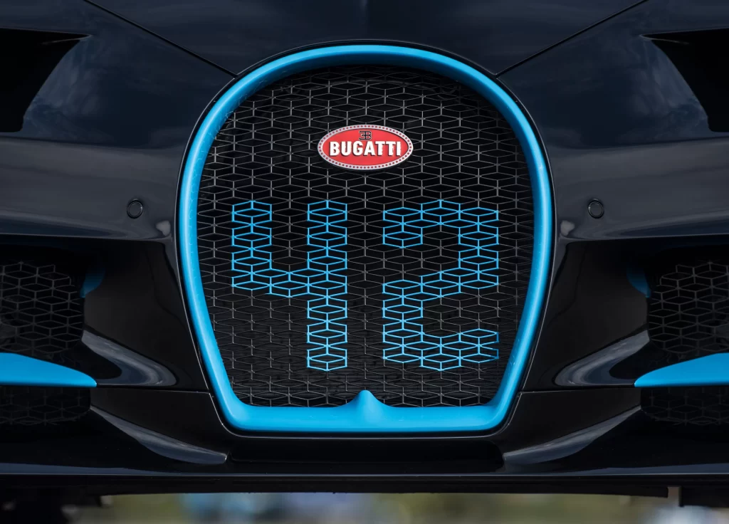 Bugatti Chiron Black Blue Front Grille Detail Car Photography