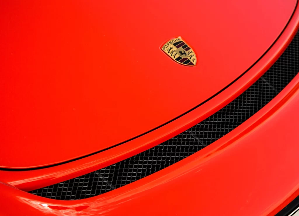 Porsche Nine Eleven Red Front Hood Emblem Detail Car Photography