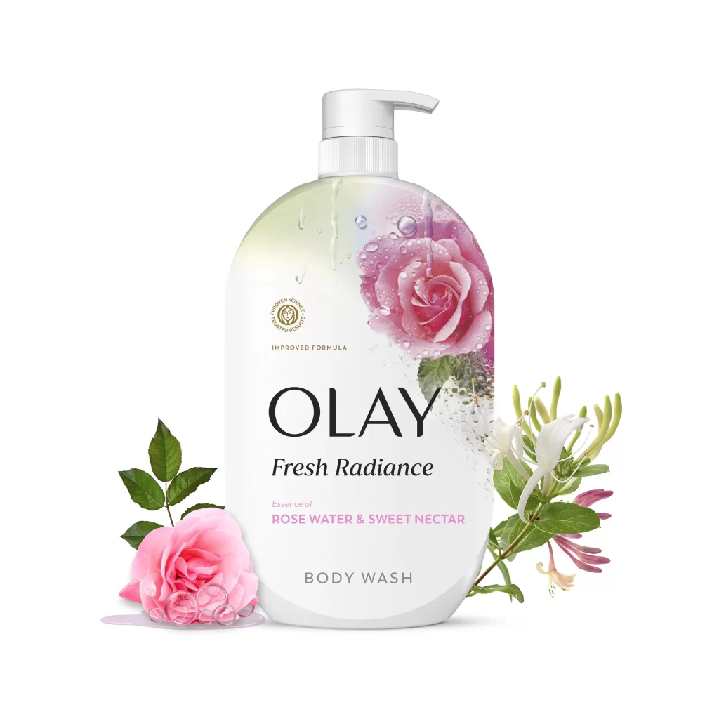 Olay Fresh Radiance Rose Water & Sweet Nectar Body Wash Packaging