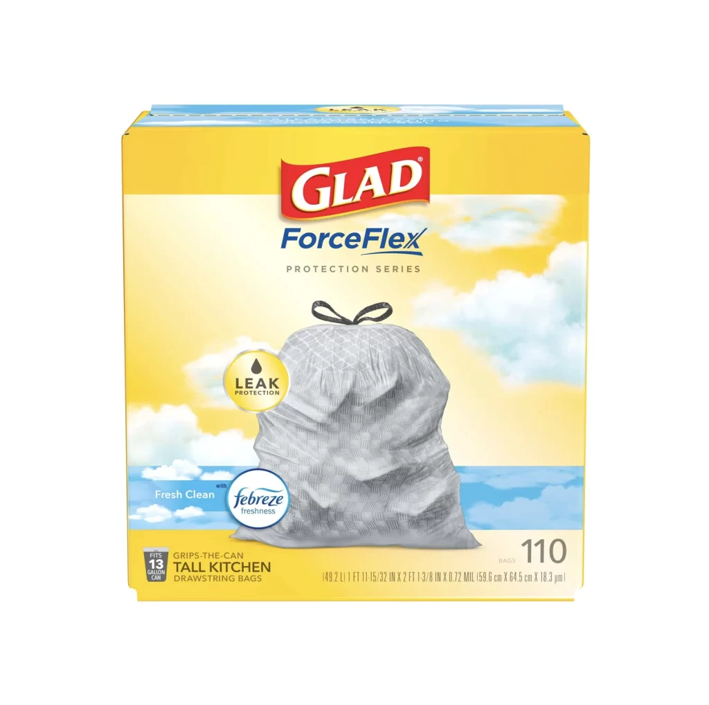 Glad ForceFlex Protection Series Fresh Clean with Febreze freshness Trash Bag…