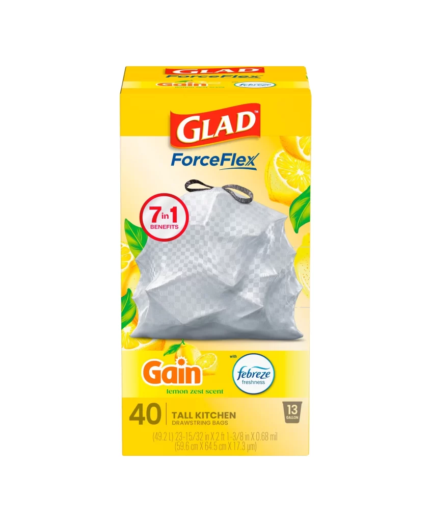 Glad ForceFlex lemon zest scent Trash Bag Packaging