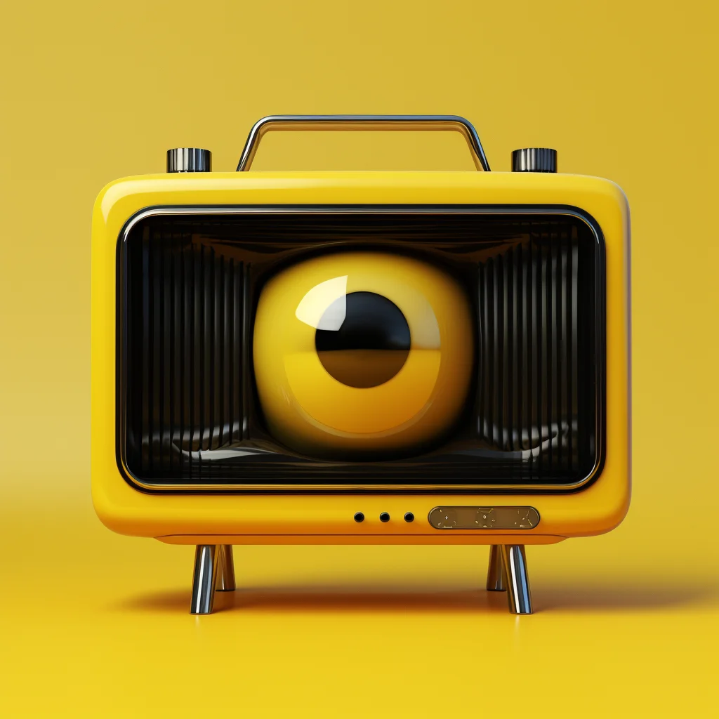3D photography black retro functional product design yellow industrial rendering television tv