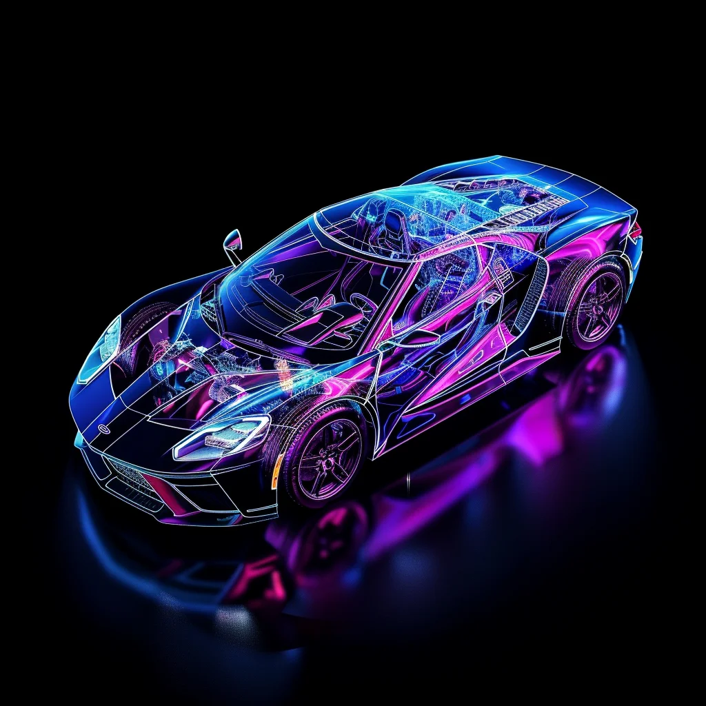 3D roadster structure sports blue transparent car