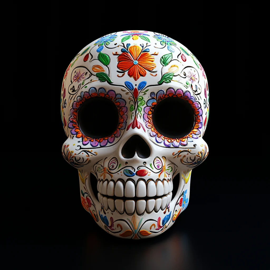 3D skull colorful pattern dead embellishment white