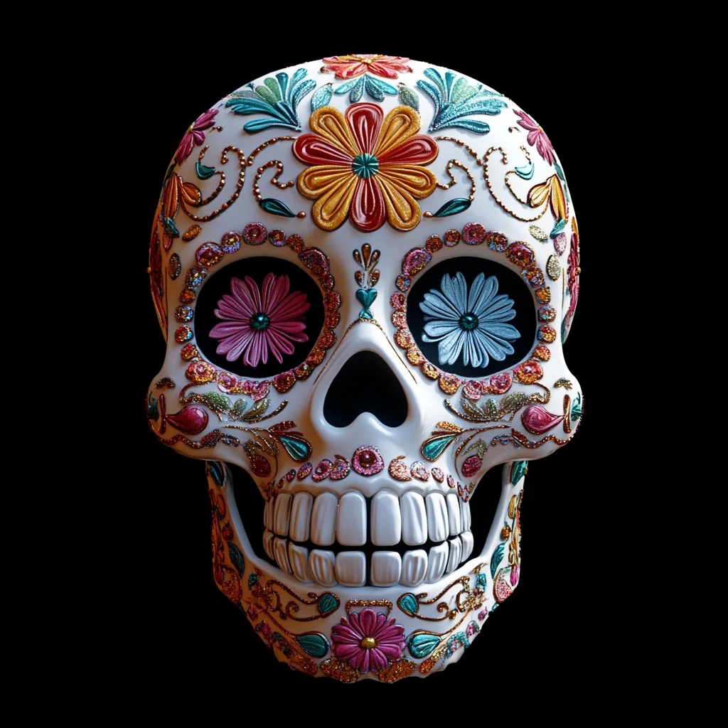 3D white skull colorful embellishment dead pattern