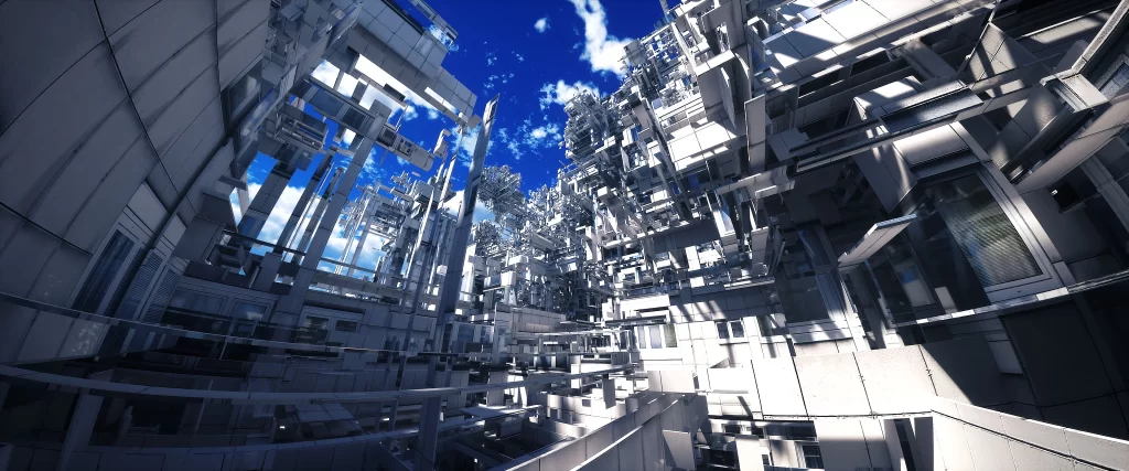 Abstract Cityscape Digital Art 1080p Blue Path Wallpaper