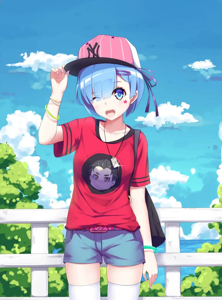 Blue-haired character Digital Art 2K Wallpaper