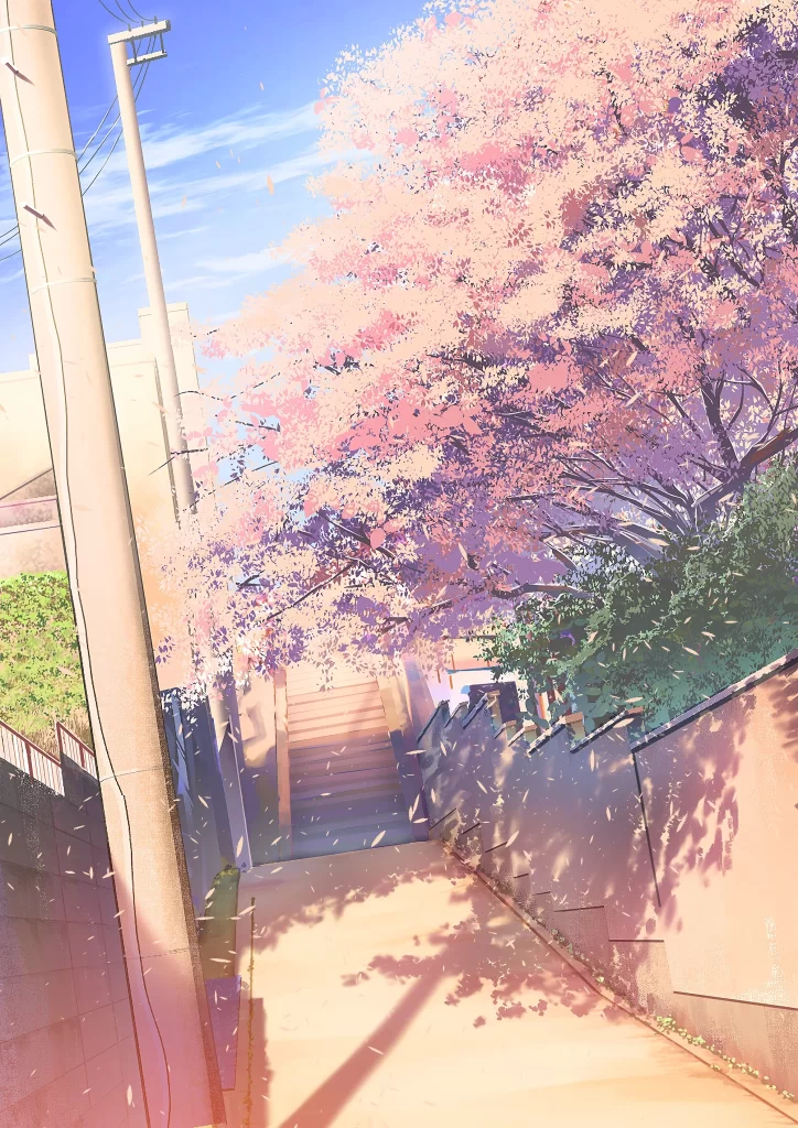 Cherry Blossom Path Digital Art 2K Wallpaper
